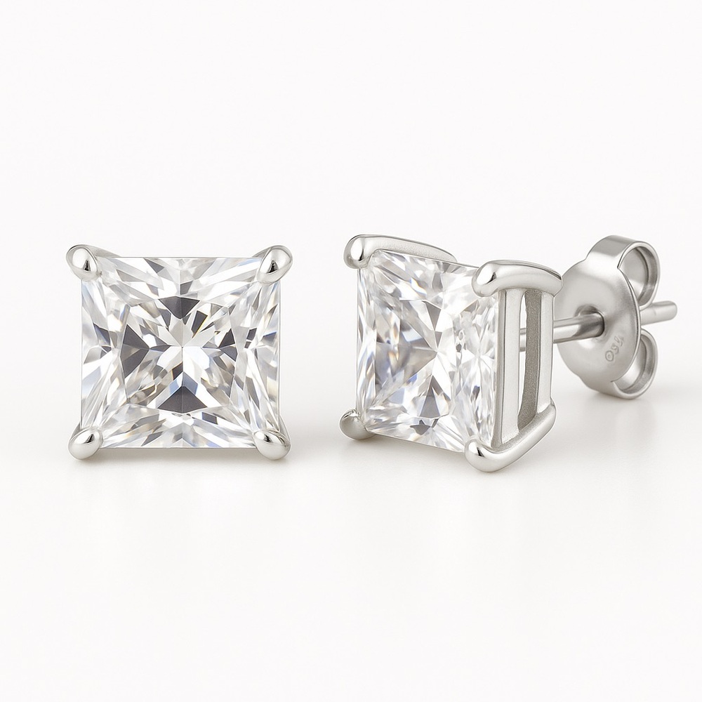 6ct Princess Cut Moissanite Stud Earrings – 925 Silver Screw Backs GRA Certified - Picture 2 of 5